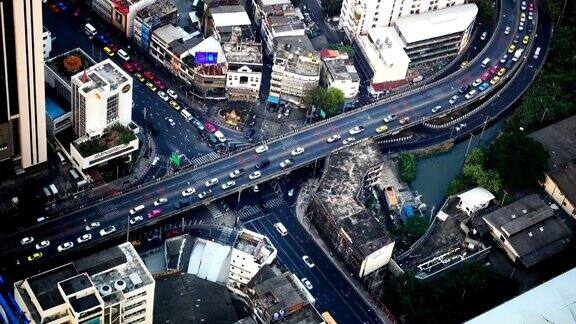 泰国曼谷高速公路交通堵塞鸟瞰图