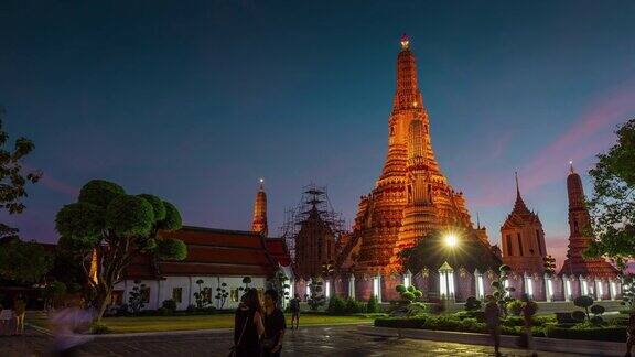 泰国著名的曼谷watarun寺庙广场全景4k时间流逝