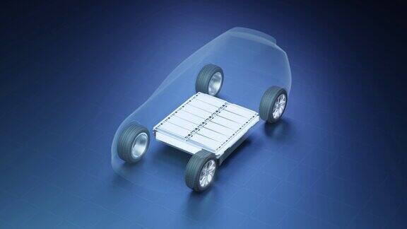 电动汽车内部透明视图与锂离子电池模块