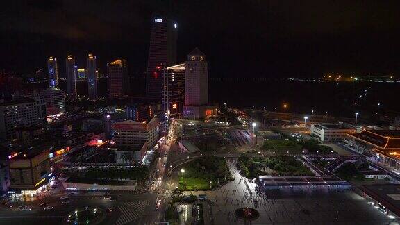 珠海夜景灯火通明边境口岸交通广场屋顶全景4k中国