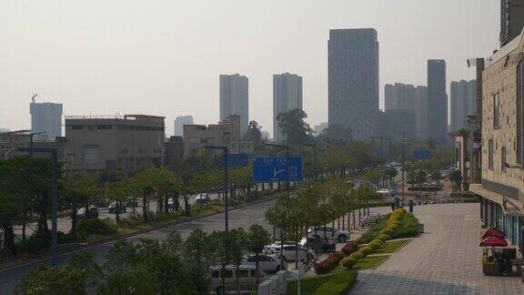 晴天佛山市中心交通街道慢镜头屋顶全景4k中国