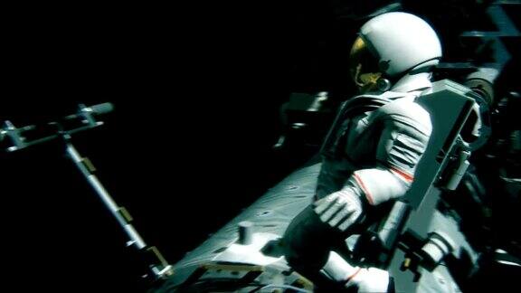 在国际空间站工作的宇航员现实的4k的动画