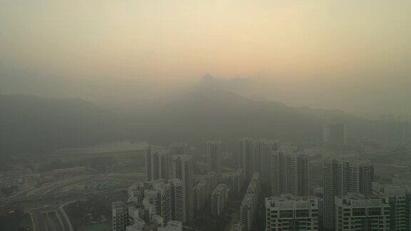 日落珠海市滨江公寓综合区山区航拍全景4k中国