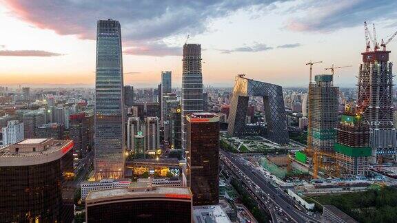 时光流逝北京中央商务区在戏剧性的天空(WSHALRPan)