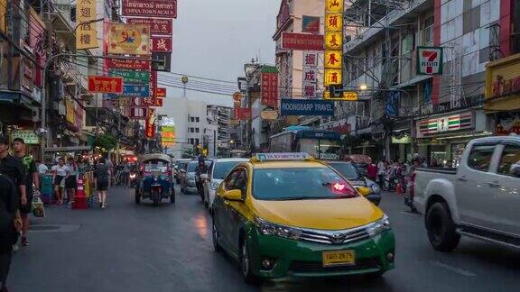 4K剪辑超延时曼谷中国城从晚上到晚上的时间泰国