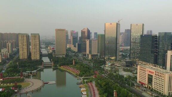 日落时分佛山市中心市中心航拍全景4k中国