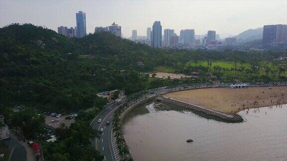 晴天珠海市著名的海滨交通湾公园航拍全景4k中国