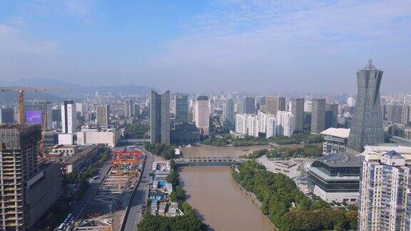 杭州运河沿线城市建设航拍
