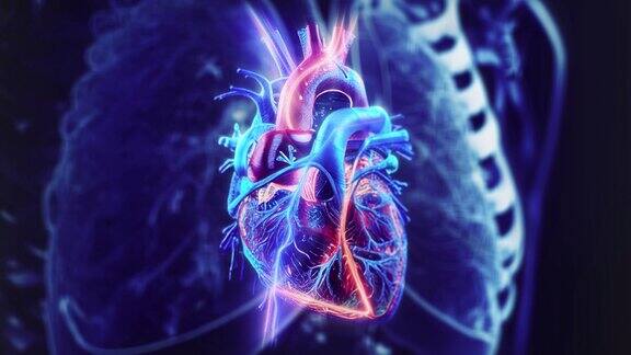跳动健康的人类心脏x线3D渲染视频循环运动背景概念解剖学学校教育