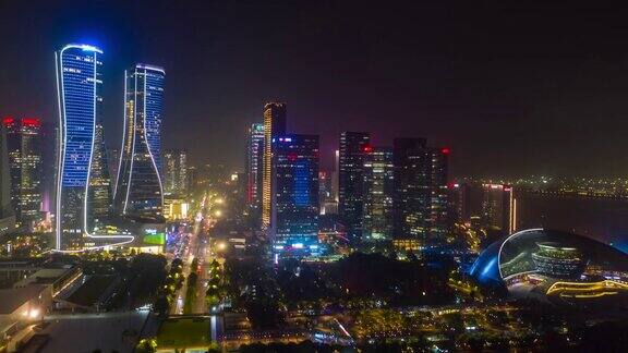 夜景照明杭州市内著名的现代市区交通街道