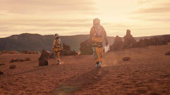 两名宇航员在火星上探索外星球