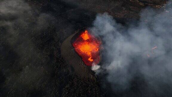 无人机拍摄的冰岛火山裂缝爆发