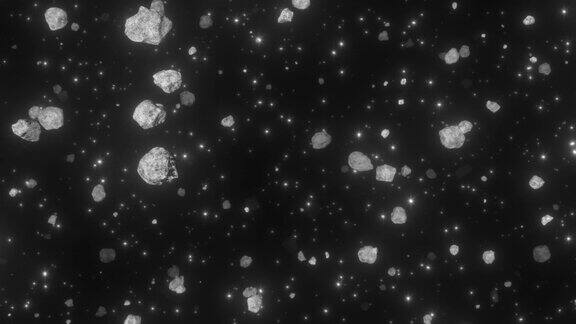 飞越外太空星系恒星的小行星带场-4K无缝VJ循环运动背景动画