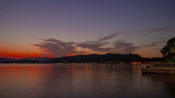 日落天空杭州城著名的湖湾全景时间跨度4k中国