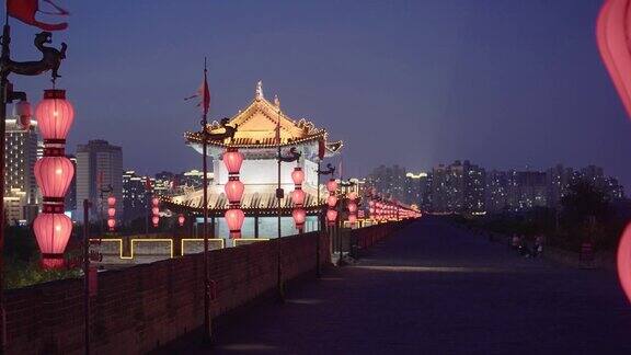古城墙夜景中国陕西西安