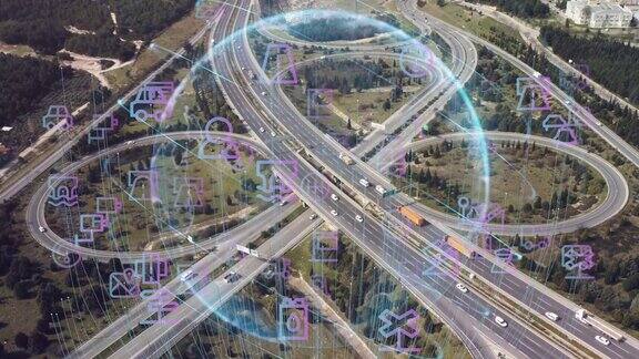 公路上方航拍未来智能效果
