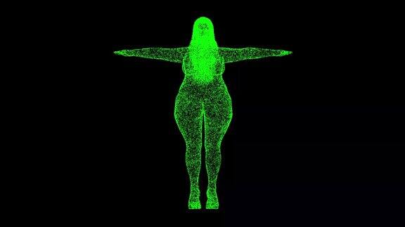 3D胖女人旋转黑色bg不健康的生活方式饮食身体脂肪超重健康和塑形的理念健康问题肥胖用于标题文本演示3d动画60FPS