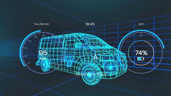 动画速度计gps和充电状态数据的车辆接口超过三维货车模型