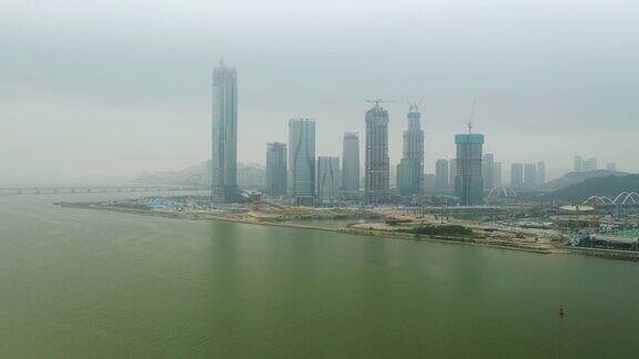 白天珠海城湾建设航拍4k中国全景图