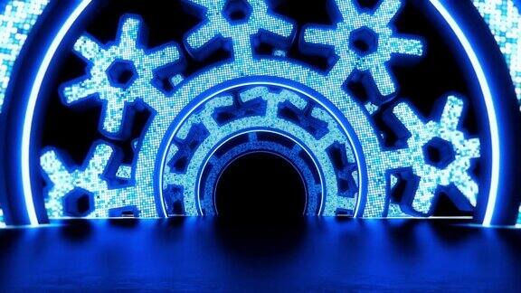 3D动画中的雪花灯光隧道
