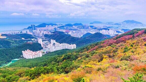 韩国釜山市的秋季城市景观