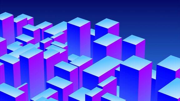 抽象三维立方体矩形蓝色渐变的形式以摩天大楼为抽象背景的大城市视频4k60帧秒