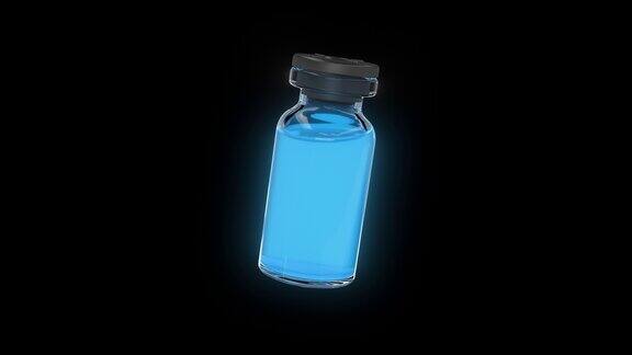 安瓿中的蓝色液体明亮的安瓿在透明的背景无缝的动画
