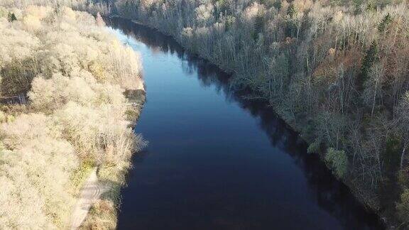 高加河拉脱维亚无人机俯视图4K超高清视频