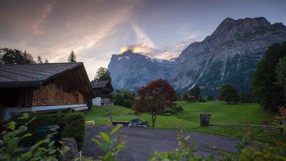 瑞士格林德瓦尔德山地风景的时间流逝