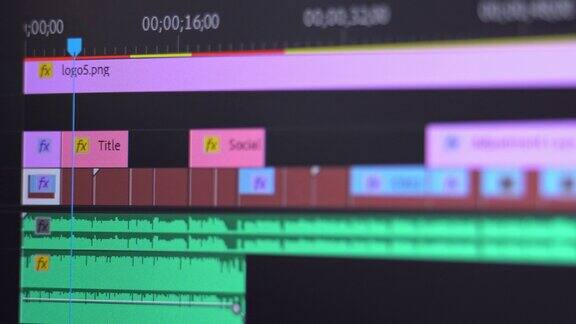 电脑上的视频编辑特写视频编辑程序的计算机屏幕和捕获工作片段剪辑连接在一起视频处理剪辑电影后期制作剪辑制作