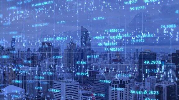 商业科技城市投资分析数字HUD运动图形股票交易所市场和公司投资概念
