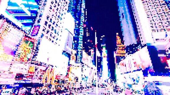 像素艺术大都市夜晚的时代广场曼哈顿纽约市