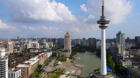 航拍中国南通城市现代建筑景观