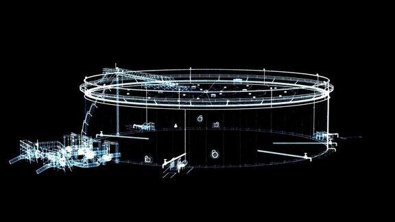由发光线和发光点组成的储油罐3d演示视频
