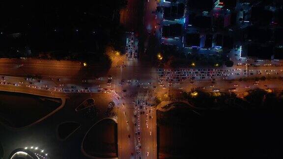 长沙市夜光文化艺术中心交通十字路口高空俯仰全景4k中国
