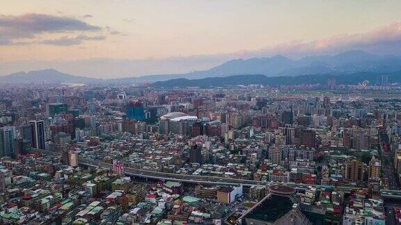 日落天空台北城市景观航空全景4k时间间隔台湾