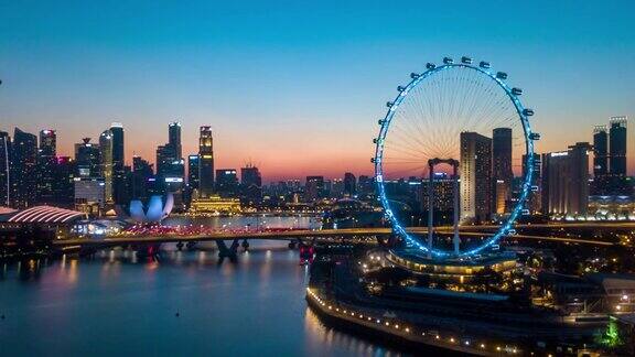 超延时新加坡商业区在黄昏