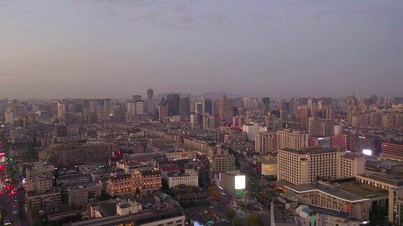日落黄昏杭州市景交通街道道路航拍全景4k中国