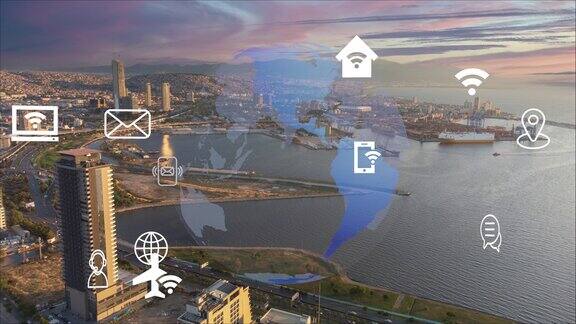 智慧城市和通信网络概念5克低功率广域LPWA无线通信