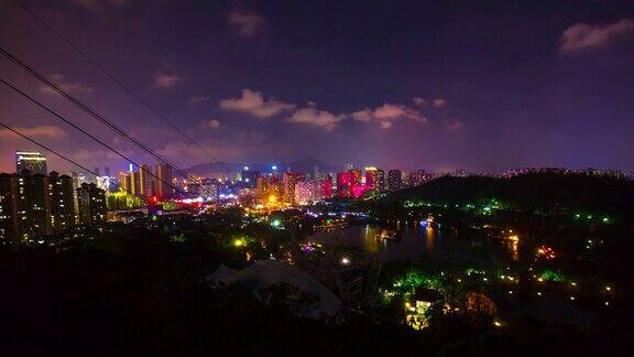中国日落珠海著名山公园山顶城市景观全景4k时间