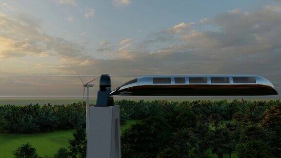玻璃管内的单轨磁悬浮超回路列车以4k的高速运行