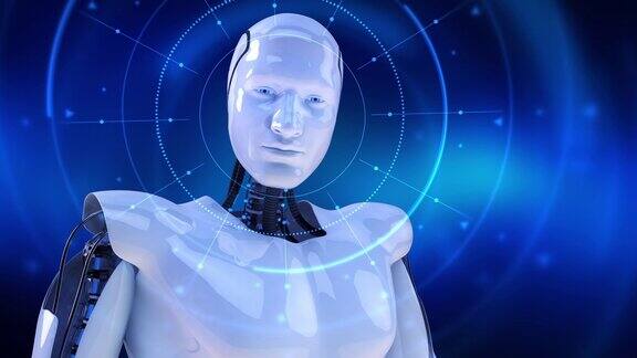 人形男性机器人缓慢转动数字hud缓慢激活