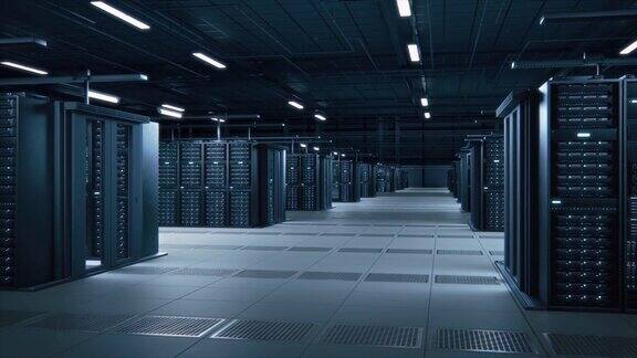 现代数据技术中心服务器机架工作在良好的照明设施物联网概念大数据保护存储加密货币农场云计算
