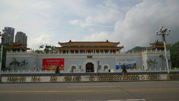 白天时间珠海市区交通街道著名博物馆前方慢镜头全景4k中国