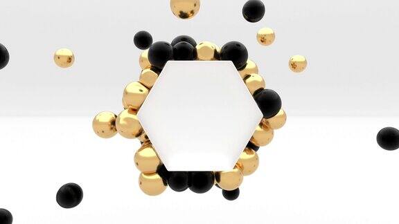 金色和黑色的球体大小不一分散在六边形周围可以无缝地循环