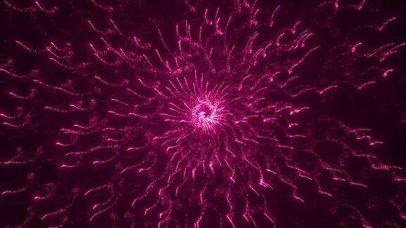 摘要粒子螺旋轨迹动画背景粉红色闪闪发光的粒子螺旋抽象运动Bg狙击粒子运动的循环动画粒子旋转圆螺旋在粉红色背景上