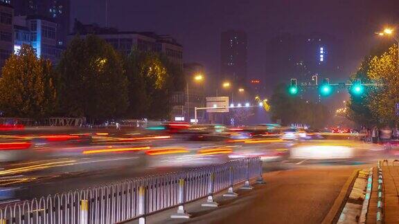 夜光长沙市中心交通街道道路全景时间间隔4k中国