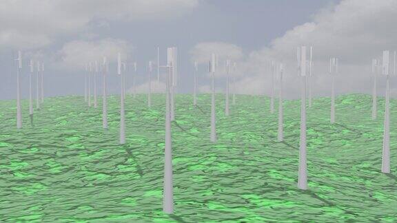 立式风力发电机清洁能源3d动画4k