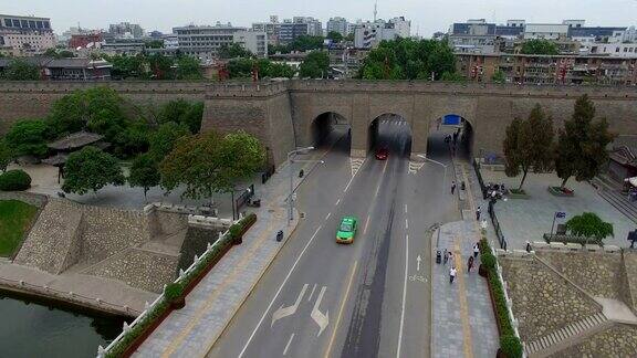 西安护城河鸟瞰图中国陕西西安