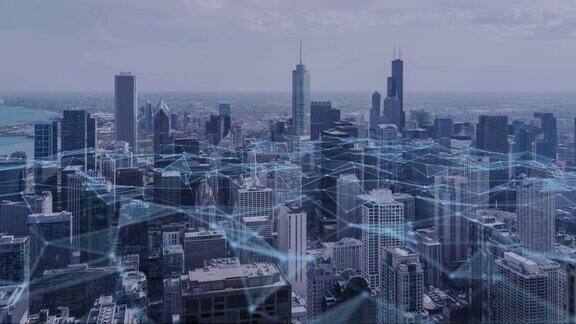 4k分辨率网络连接概念与城市景观